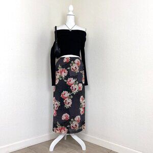 Vintage 90s 2000s floral & polkadot print office siren skirt.